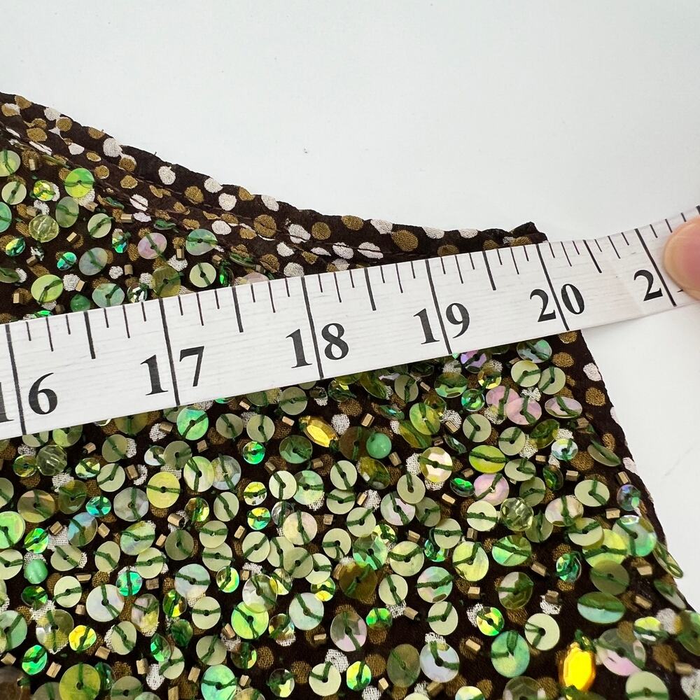 Vtg Faith Sequin Halter Cami Tank Top Women Large Mixed Animal Print Green Brown - Picture 10 of 11